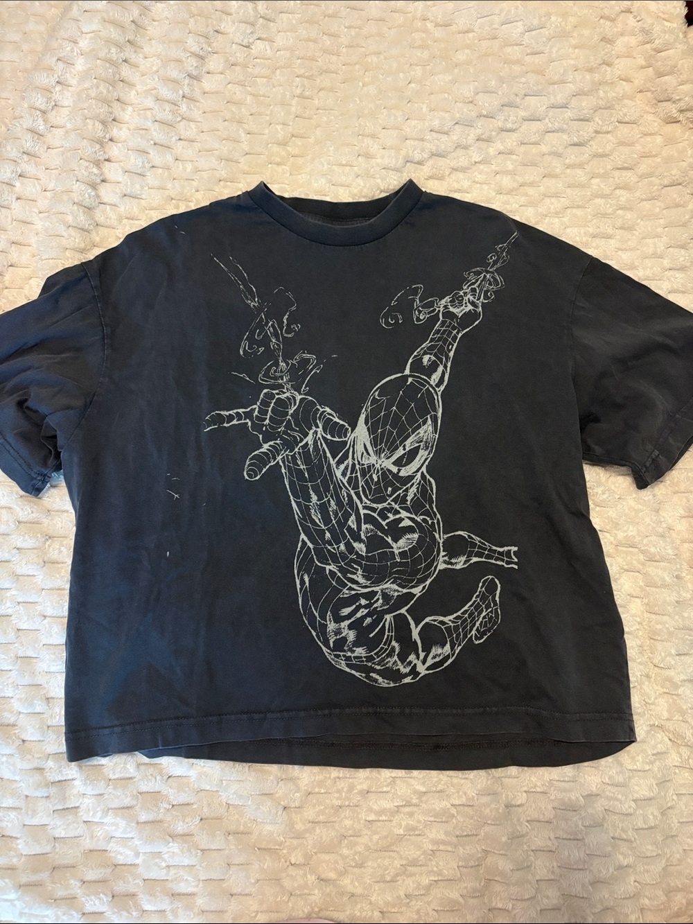Bershka Black Short-Sleeve Spider-Man Graphic Boxy Tee